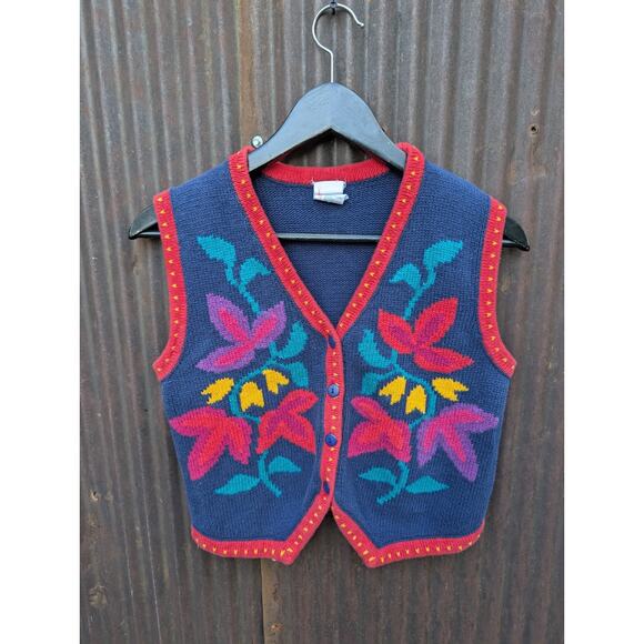 Hanna Andersson Nordic Sweater Vest Girls Size 8 Floral Holiday Scandinavian Vtg - Picture 1 of 7